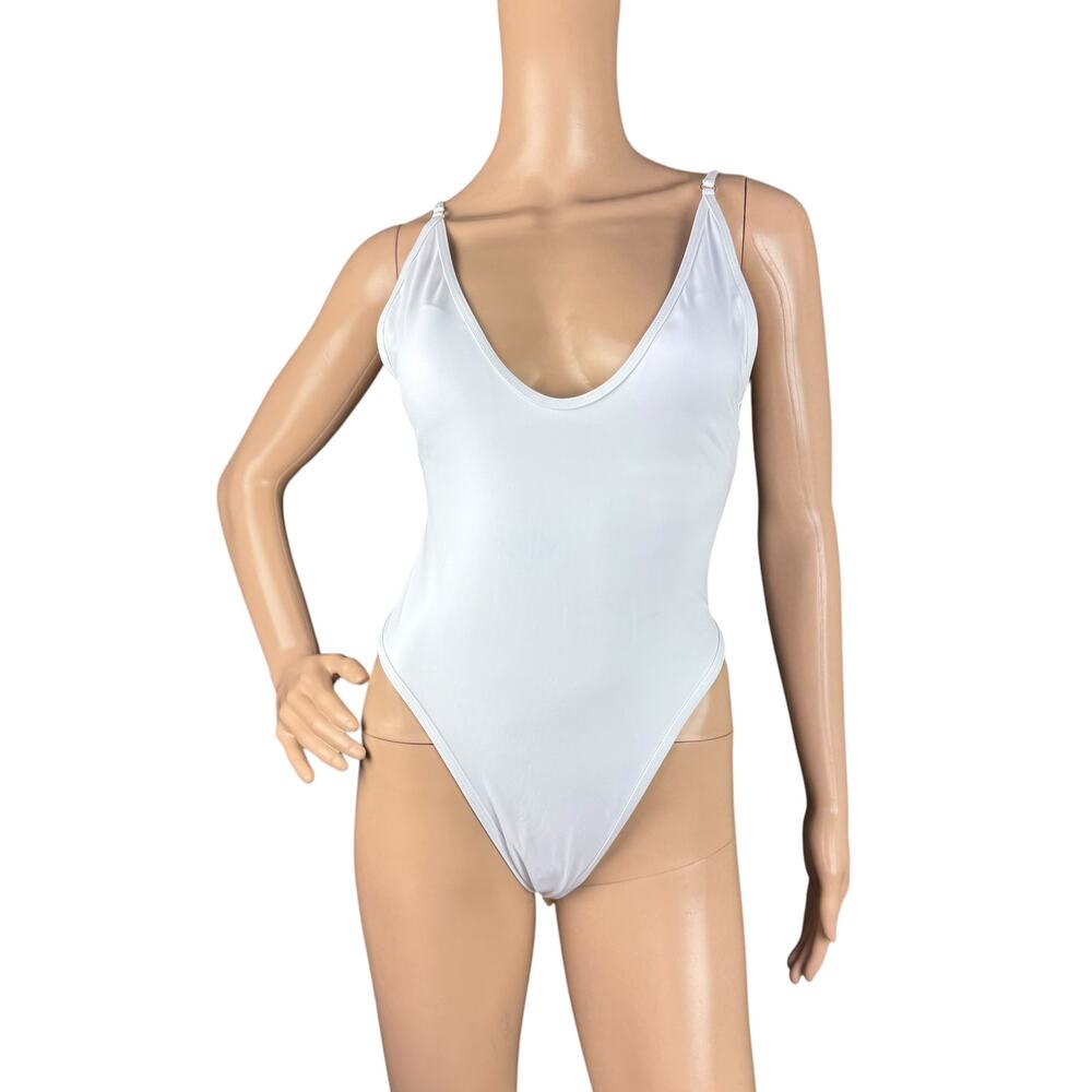 NEW White One Piece Swimsuit High Cut Cheeky V-Neck Medium